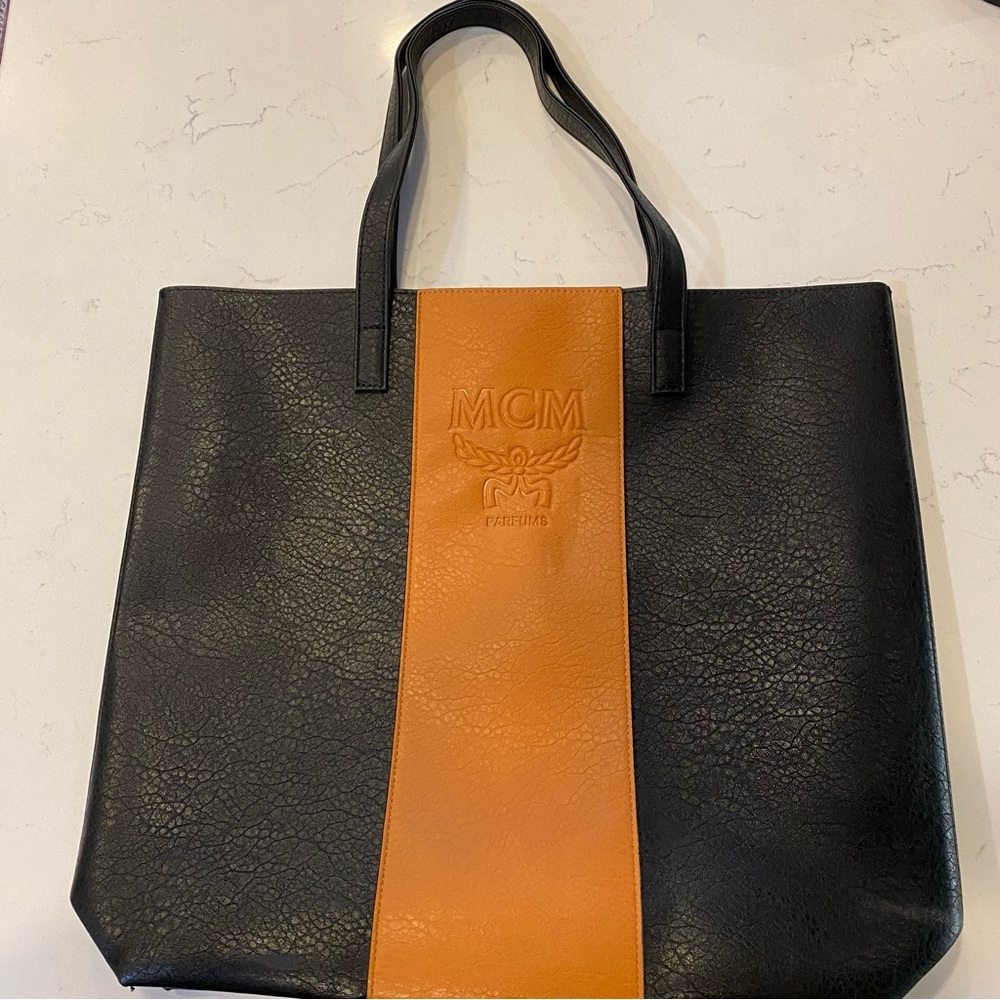MCM Parfums Black and Tan Faux Leather Tote